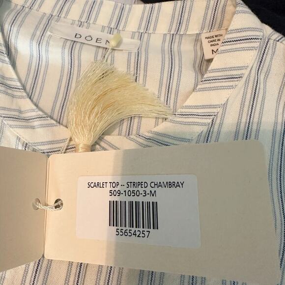 Doen Scarlet Chambray Stripe Cotton Sleeve Button Front Blouse size Medium - Picture 5 of 11